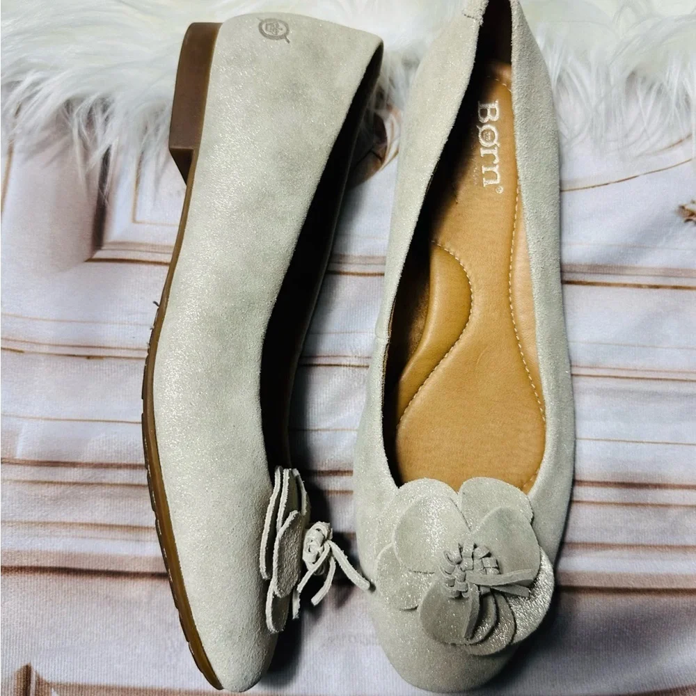 Born Metallic Beige Flower Ballet Flats